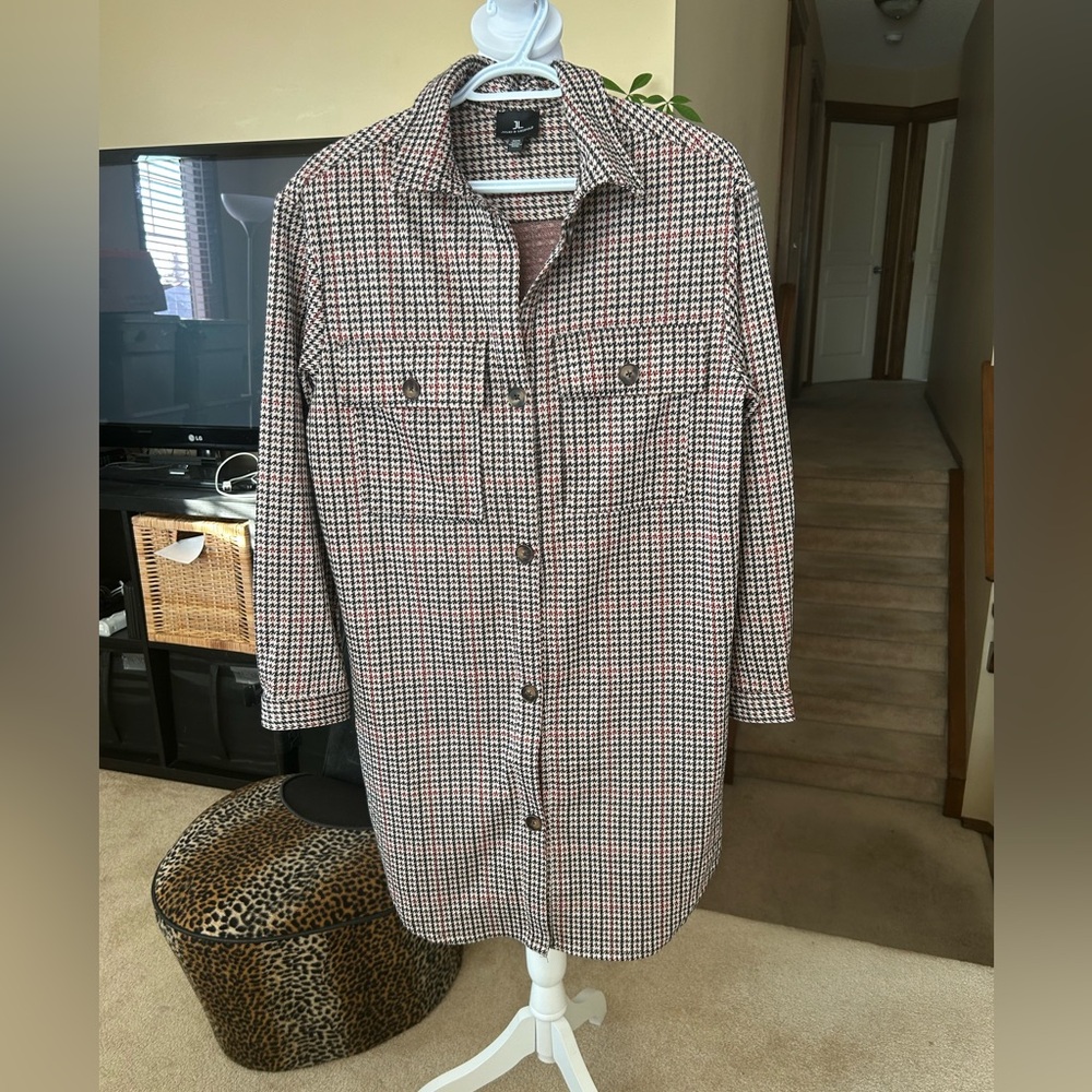Jules & Leopold Houndstooth Button-Up Long Shacket